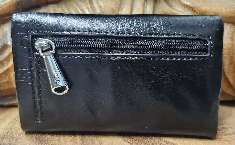 HOBO International Lacy Trifold Mini Wallet Black Vintage Leather NEW Minimalist